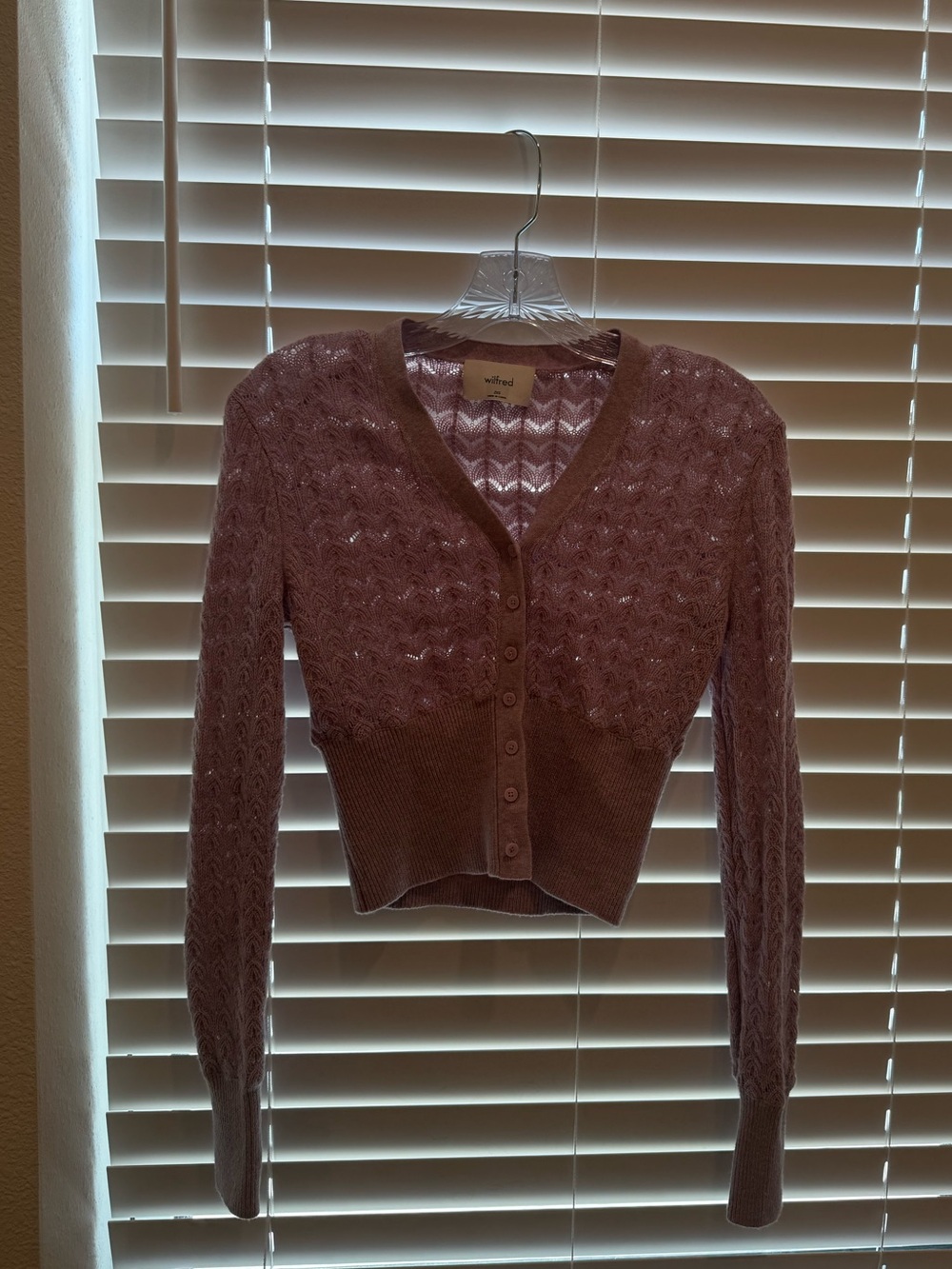 Aritzia Wilfred purple Cropped Openwork Knit Cardigan